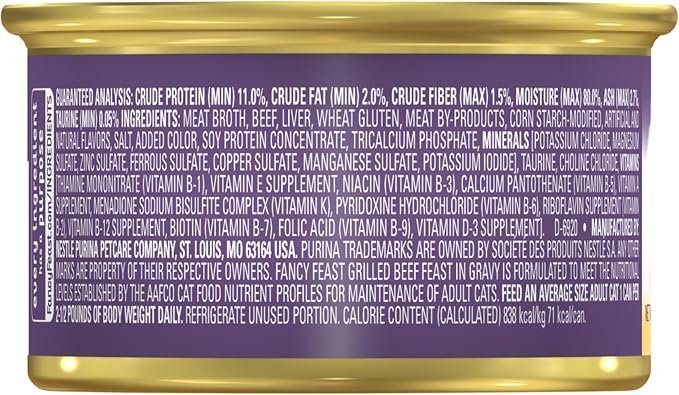 Purina Fancy Feast Grilled Wet Cat Food Beef Feast in Wet Cat Food Gravy - (Pack of 24) 3 oz. Cans