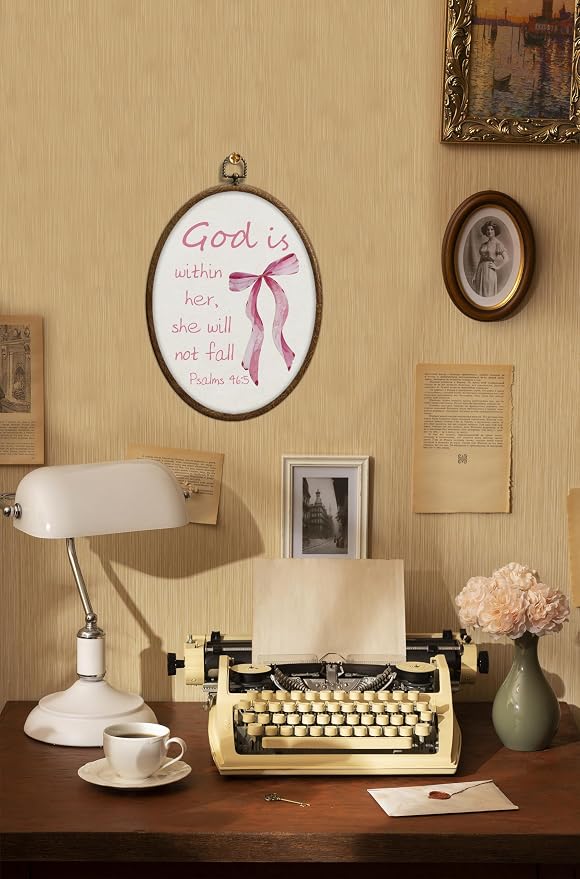 Coquette Pink Bow Christian Oval Wall Art, Bible Verse Scripture Oval Framed Wall Art, Waterproof Cottage Core Home Decor for Western Farmhouse Bedroom Living Room, Home Retro Decor Products, 05