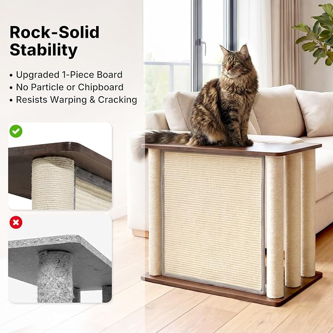 Veehoo Cat Scratcher Side Table for Couch, Sofa Protector End Table | Couch corner protector, sisal scratching posts, sisal scratch pad, heavy-duty base, easy to assemble