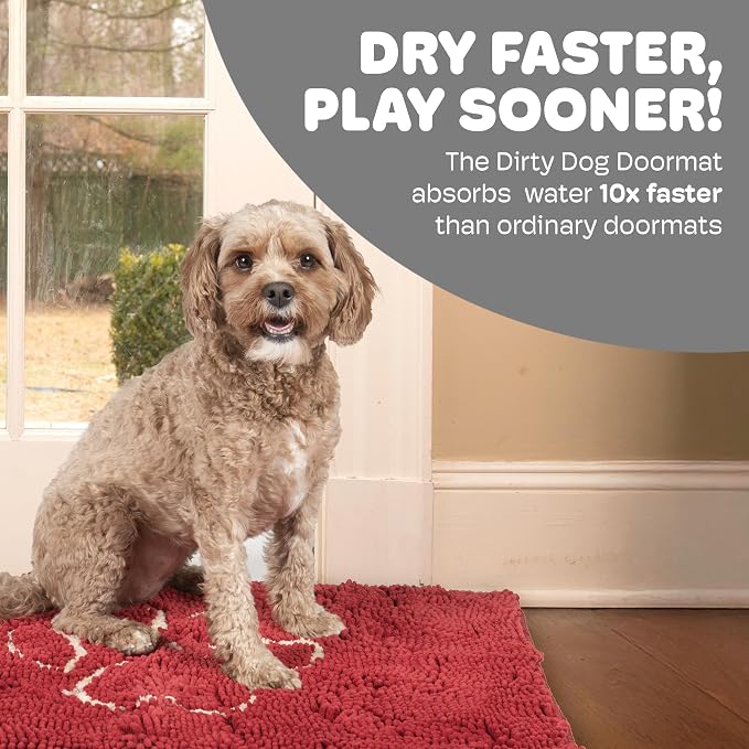 Dog Gone Smart Dirty Dog Doormat - Fast Drying Rug with Super Gripper Backing for Clean Floors - Super Absorbent and Machine Washable Mat for Muddy Paws - Maroon | Super Gripper Backing for Clean Floors - Absorbent Microfiber and Machine Washable Mat f...