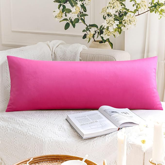 Artscope Luxury Velvet Lumbar Pillow Cover Super Soft Decorative Rectangle Pillowcases Soft Solid Cushion Cases for Couch Sofa Bedroom Car Decor 14x36 Inch Hot Pink