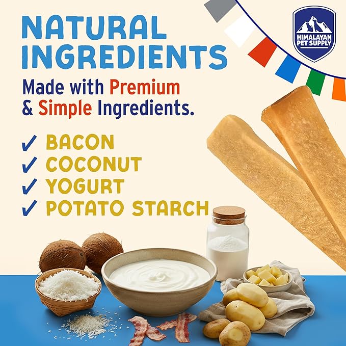 Himalayan Dog Chew Yogurt Sticks, Probiotic Dog Treats, Bacon, 5 Treats | Dog Chews With Prebiotics, Probiotics & Protein, Digestive Support, Lactose & Gluten Free, Natural Dog Treats for All Breeds