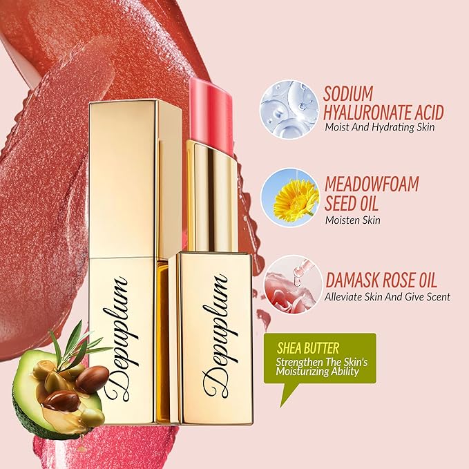 Purple Red Lipstick Moisturizing for Women Shimmer Tinted Lip Balm Hydrate Nourish Mauve Lip Gloss Cruelty Free Lip Makeup, ZG113 Flame