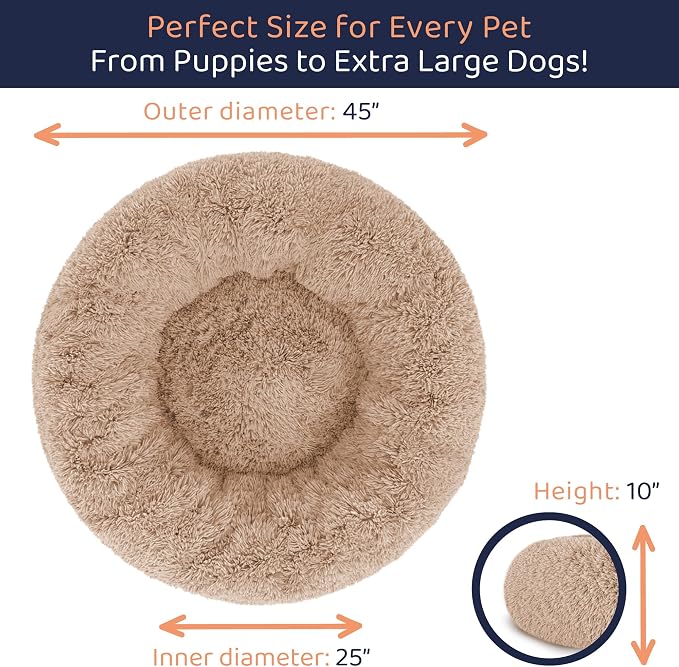 Donut Dog Bed - Premium Comfort for Anxiety Relief - Fluffy & Calming Design with Ultra-Plush Support | Cozy Round Dog Bed with Super Soft Circle Style (Camel, X-Large)