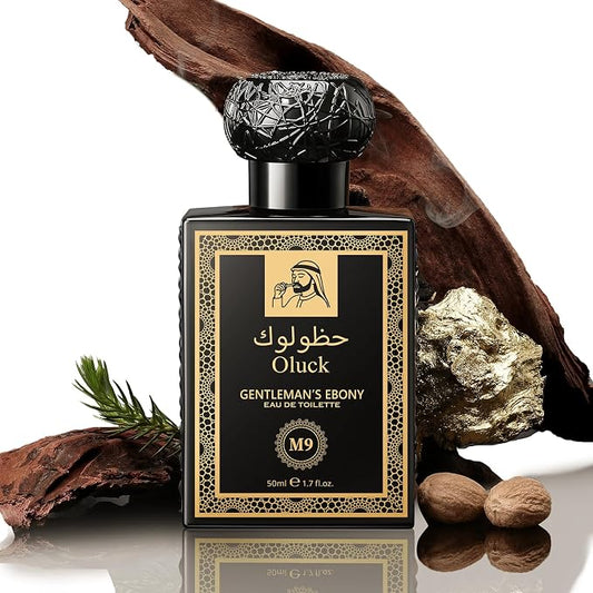 Oluck Gentleman’s Ebony M9 Men's Cologne 50ml Eau de Toilette – Warm Spicy Woody Fragrance for Men with Oud Wood, Cardamom, Cinnamon & Amber, Long Lasting Mens Perfume, Fragrance Gift for Men