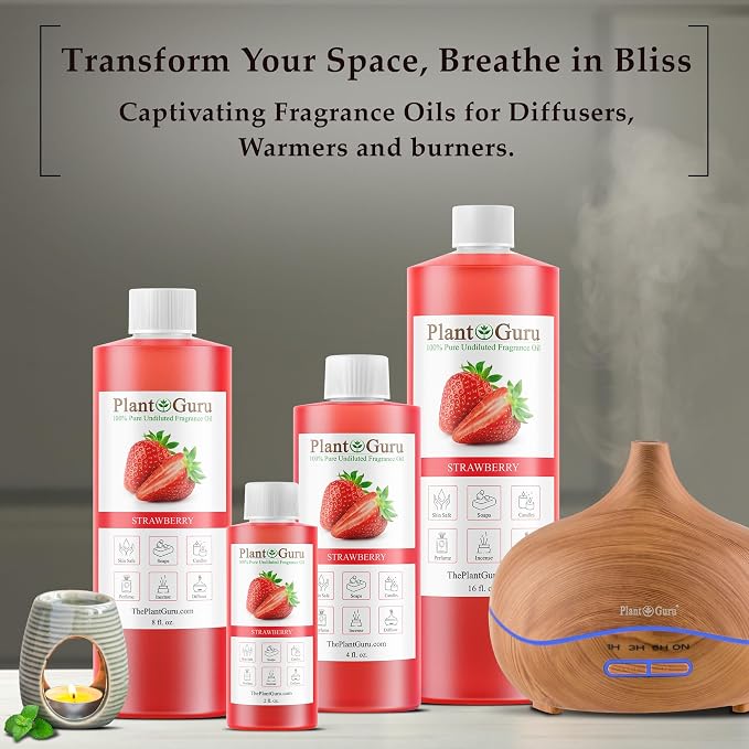 Strawberry Fragrance Oil 4 fl. oz. Scented Oil for DIY Soap Making, Candles, Bath Bombs, Body Butters. Used in Aromatherapy Diffusers, Burners and Warmers. Great Addition to Lotions and Creams.