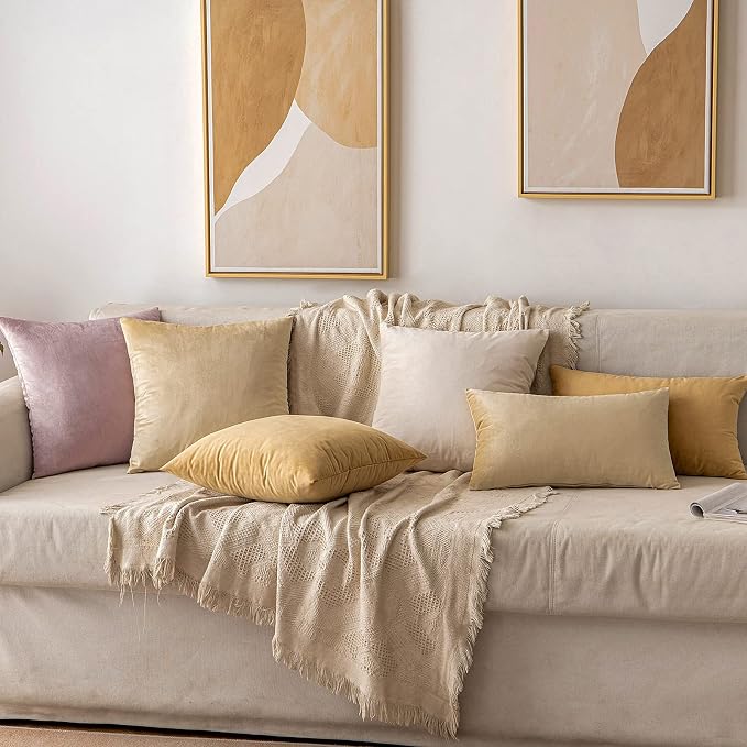MIULEE 12x20 Inch Lumbar Velvet Throw Pillow Cover Set of 1 Beige | Soft Luxury Decorative Throw Pillow Cover, Single Rectangle Cushion Case, Home Decor for Chair Couch Sofa Bedroom Car Bed