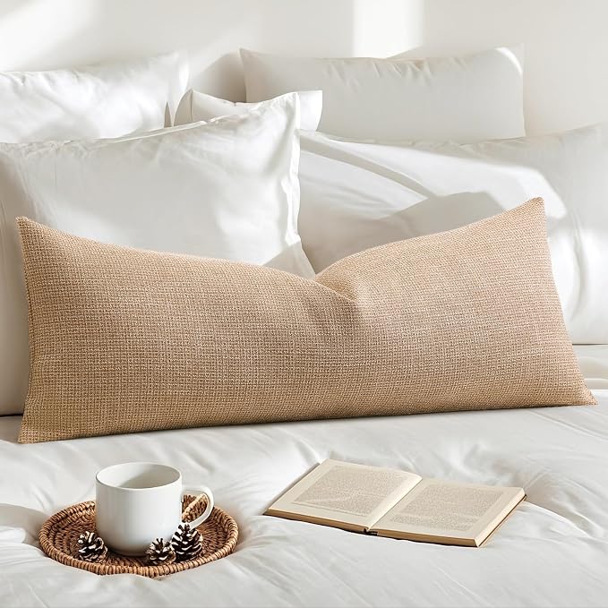 OTOSTAR Linen Throw Pillow Cover Set of 1 Decorative Long Lumbar Pillowcase Rectangle Cushion Cover 14x36 Inch for Home Decor Sofa Bedroom Car 35 x 90CM Light Brown