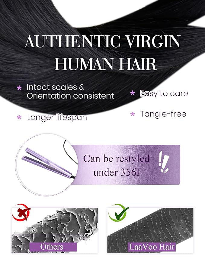 LaaVoo I Tip Hair Extensions Human Hair Jet Black I Tips Hair Extensions Real Human Hair 60s Silky Straight Black Itip Human Hair Extension Cold Fusion 16 inch 50g