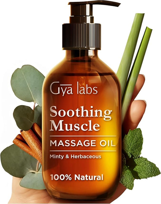 Gya Labs Soothing Massage Oil - 6.76 Fl Oz - Non-Greasy Formula for Sore Muscles, Deep Relaxation & All Skin Types - Suitable for Men & Women