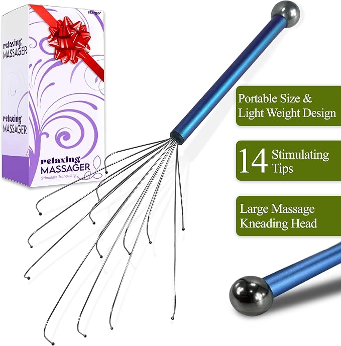 stargo Massage Master Metal Back Scratcher for Men, Women, Elderly - Wide Wire Claw Scratching Head Body Massager - Hand Back Scratch for Adults, Dogs - Massage Stick Gift