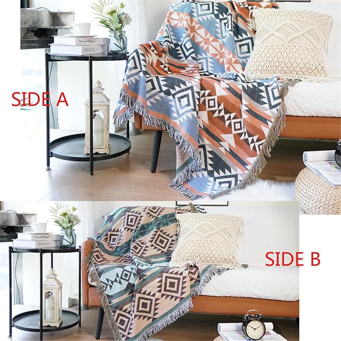 Lqprom Aztec Southwestern Throw Blanket,Native American Cover 63"x87" | Southwest Boho Style,Sofa Chair Cover,Outdoor Beach Car Tent Travel Camping Use,Reversible and lightweight,Tapestry,Tassels