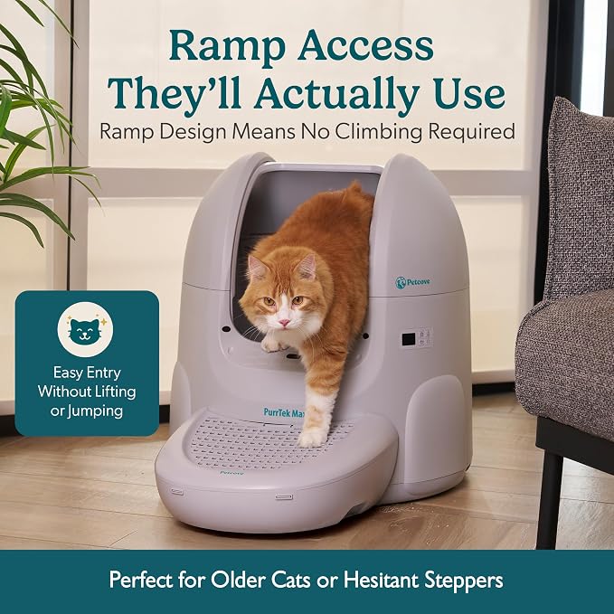 Petcove PurrTek Automatic Litter Box Self Cleaning 5GHz Wi-Fi, Odor Control | Quiet Operation with App Sealed Waste Bin, Advanced Safety Sensors, Auto Smart Self Cleaning Cat Litter Box for Multiple Cats