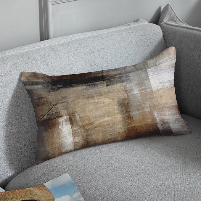 Throw Pillow Covers Set of 2, 12 x 20 Inch, Grey Brown Beige | Abstract Modern Art Outdoor Decorative Square Pillow Cases Couch Cushion Case for Couch Bed Sofa Living Room Home Decor