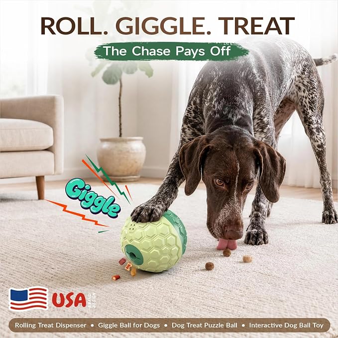 KADTC XL Rolling Dog Treat Dispenser Toys, Wobble Giggle Ball & Slow Feeder | Soft Shell/Tough Core | 3-Cup Kibble Capacity | Adjustable Flow | Burns Energy | Brain Game | Fights Boredom | Indoor/Outdoor