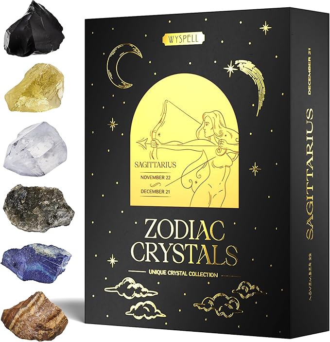 Wyspell Sagittarius Crystal Set - 6 Raw Sagittarius Crystals and Healing Stones - Sagittarius Gifts for Women - Birthday Gifts for Women - Astrology Gifts for Women - Zodiac Crystal Set - Healing Gift