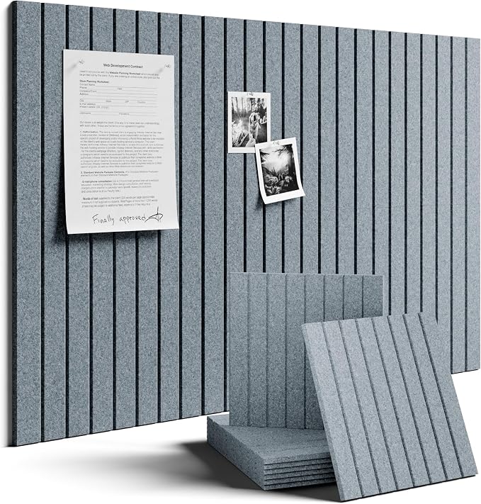 Fluxynara 36" x 24" Large Felt Bulletin Board, Blue Gray | 6 Pack Cork Board Alternative with 30 Safe Adhesive Tabs, Pin Boards for Wall Decor, Home, Office, Classroom,Dorm