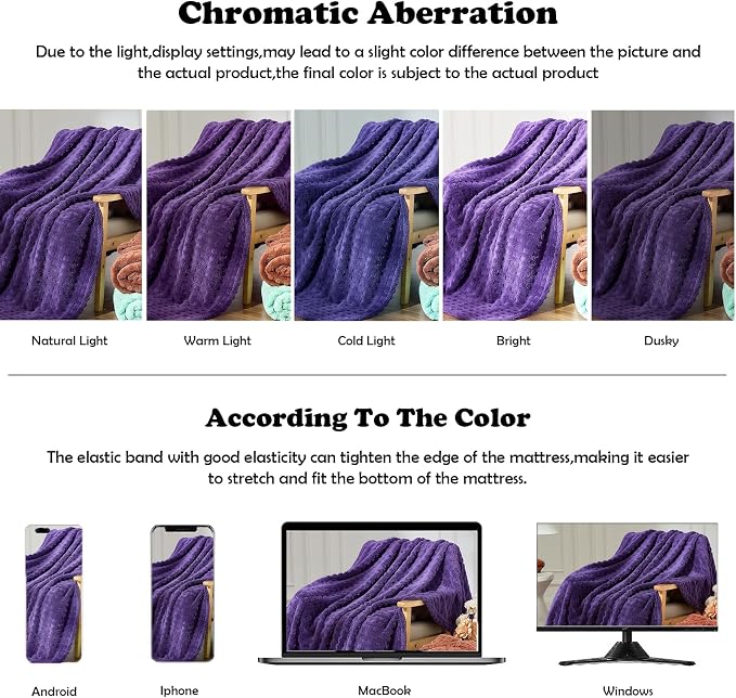 NEWCOSPLAY 3D Waffle Checkered Flannel Throw Blanket, Dark Purple, 50"x70" | Super Soft Cute Lightweight Decorative Premium Silky Fleece Blanket for Couch Sofa Bed, Gift for Women Men, All Season Use