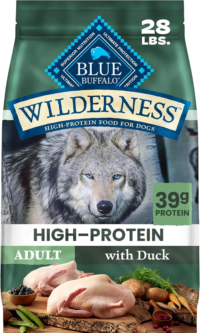 Blue Buffalo Wilderness Duck & Wholesome Grains Adult Dry Dog Food, 28 lb | 39g Protein, Real Duck #1 Ingredient, Antioxidant-Rich Fruits & Veggies, High Protein to Fuel Adventures
