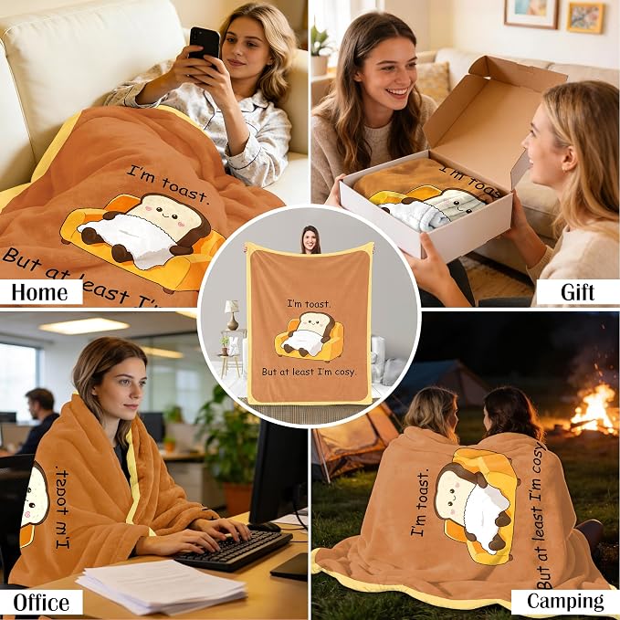 UFOORO Emotional Support Toast Blanket, Funny Blanket 60x50in Gifts for Women/Men, Funny Office Gifts for Coworkers, Super Soft Flannel Throw Blanket 55 * 70inches