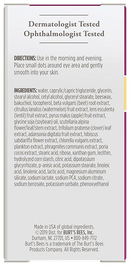 Burt's Bees Renewal Smoothing Eye Cream, Firming Eye Cream, Hibiscus 0.58 Ounce