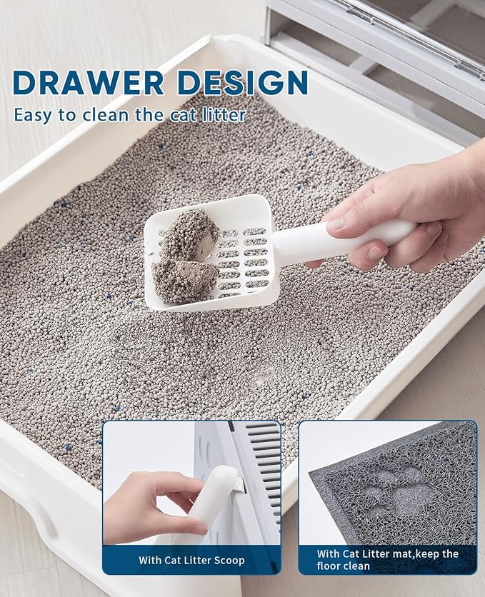 Medario Cat Litter Box with Litter Mat and Scoop (Grey) | Large Covered Litter Box with Lid, Enclosed Kitty Box, Front Entry Top Exit, Odor Control, Easy to Clean