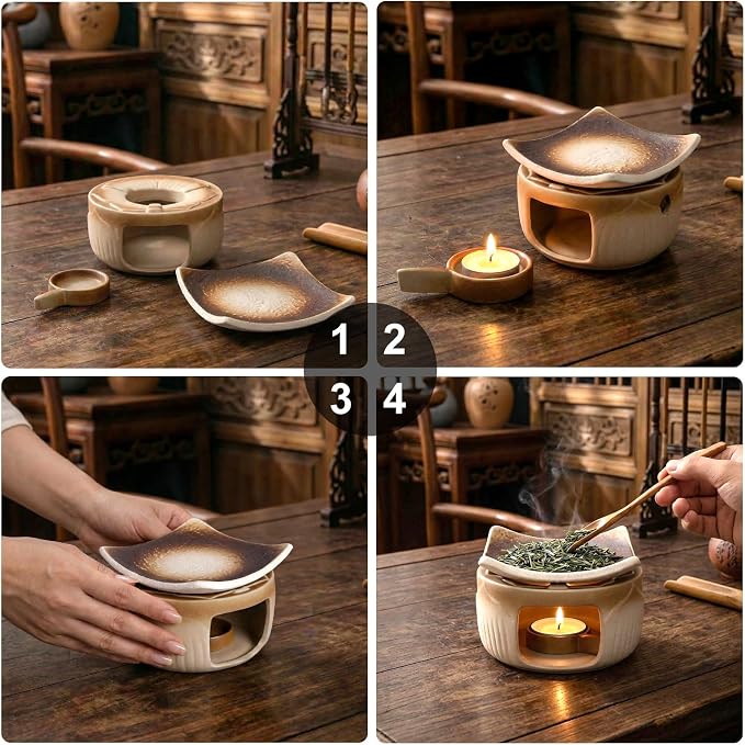 Handmade Ceramic Aromatherapy Diffuser | Herb Burner & Candle Wax Warmer with Tealight Holder, Home Fragrance Accessories forRelaxation & Meditation（3.15*2.95*2.95）