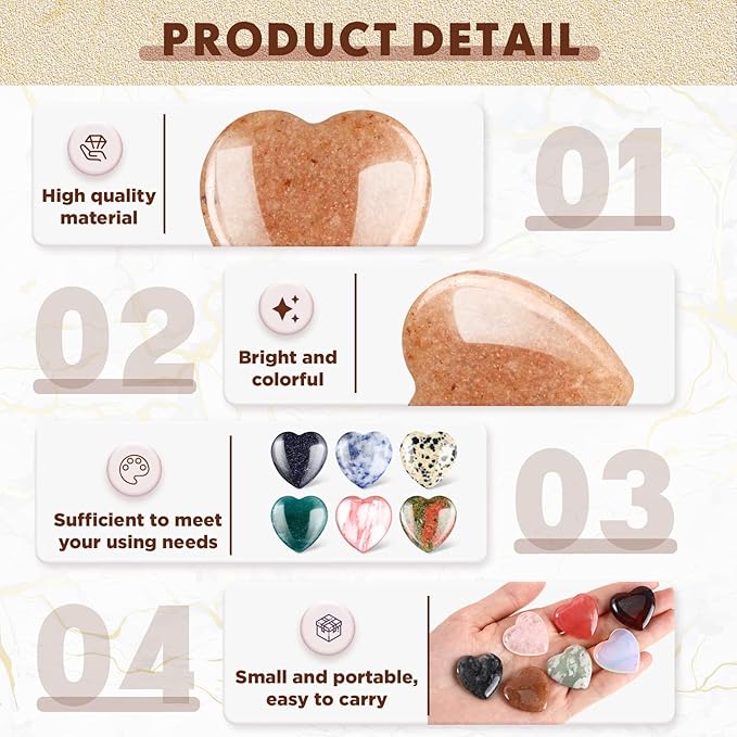 Nuenen 24 Pcs 1 Inch Valentines Natural Heart Stones Bulk 25mm Love Healing Crystals Gemstones Pocket Polished Palm Worry Chakra Stones for Stress Reiki Balancing Yoga Meditation