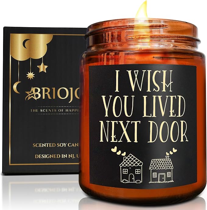 Gifts for Women Men - I Wish You Lived Next Door Candle for Her Best Friend Coworker Sister - Cute Birthday Friendship House Warming Gift - Sandalwood Amber Scented Candle for Relaxation