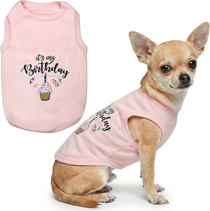 Parisian Pet Dog Shirt – 100% Cotton Shirts for Small Dogs – Pink Sleeveless Puppy Clothes – Lightweight and Breathable Dog Birthday Shirt – Girl Dogs Clothes - Stretchy Pet T Shirts
