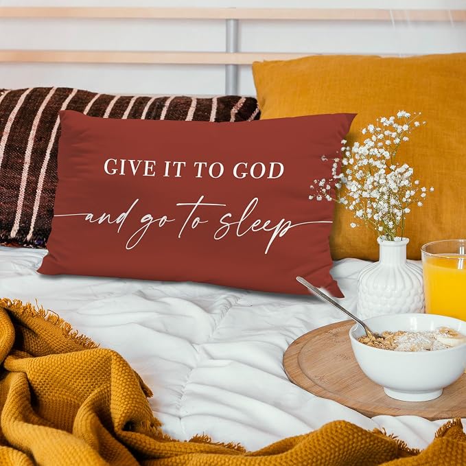 Give It to God and Go to Sleep, Decorative Pillows Covers for Bed, Throw Pillows Cover for Bed,12x20 Pillow Cover,Decorative Bed Pillows for Bedroom Room(12x20, Wine Red)