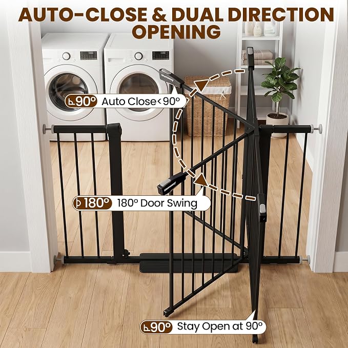 Mumeasy 29.7-46" Baby Gate for Stairs, Auto Close Dog Gate for Doorways