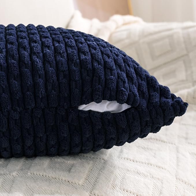 Set of 4 Navy Blue Decorative Throw Pillow Covers 26x26 Inch Corduroy Pillow Covers for Bed Couch Sofa Living Room Soft Square Cushion Cases
