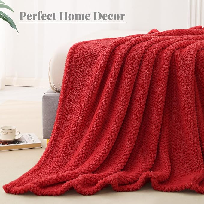 Whale Flotilla Soft Fleece Twin Size Bed Blanket, Red | 60x80 Inch, Suitable for Bed, Fluffy Fuzzy Jacquard Blankets for All Season, Lightweight and Cozy