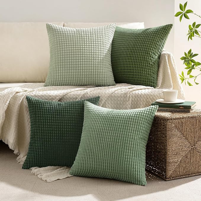 MIULEE Boho Euro Decorative Pillow Covers 24x24 Inch Set of 4 Forest Green | Boho Farmhouse Home Decor, Modern Nordic Throw Pillow Covers, Summer Soft Corduroy for Couch Sofa Bed Living Room
