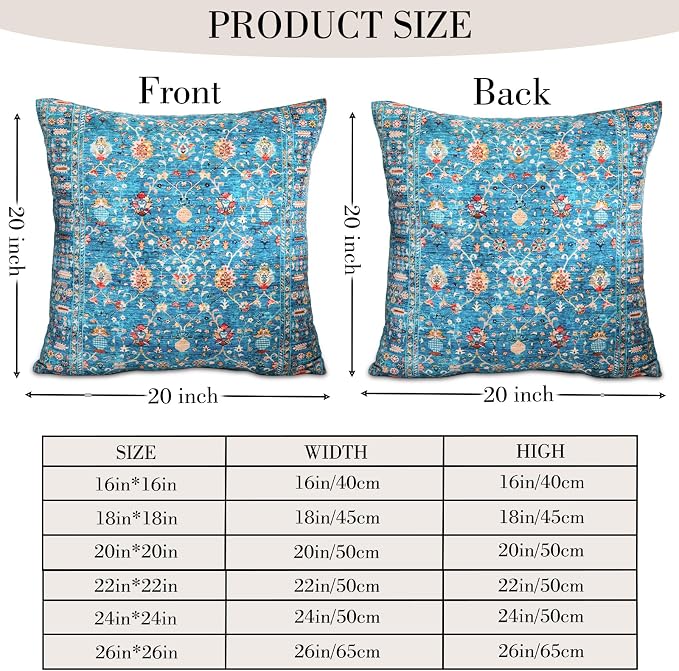 Boho Throw Pillow Covers 20x20 inch Set of 2,Boho Vintage Carpet Pattern Antique Ethnic Decor Double Sided Pattern Cushion Cover Soft Pillow Case Living Sofa Room Bed Square Pillow Cover