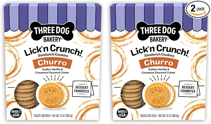 Three Dog Bakery Churro Lick'n Crunch Vanilla & Cinnamon Crunchy Dog Treats, 13-oz Box (Pack of 2)