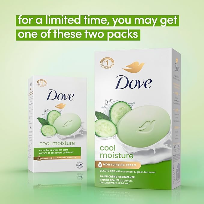 Dove Beauty Bar Soap Cool Moisture Cucumber & Green Tea Scent,for Refreshed Skin,Leaves Skin Refreshed 3.75 oz,(Pack of 16)