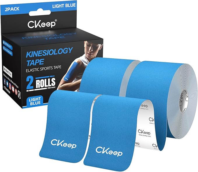 CKeep Kinesiology Tape, Uncut 2 Rolls, Original Cotton Elastic Premium Athletic Tape,Latex Free Hypoallergenic, 2inch x 16ft, Light Blue