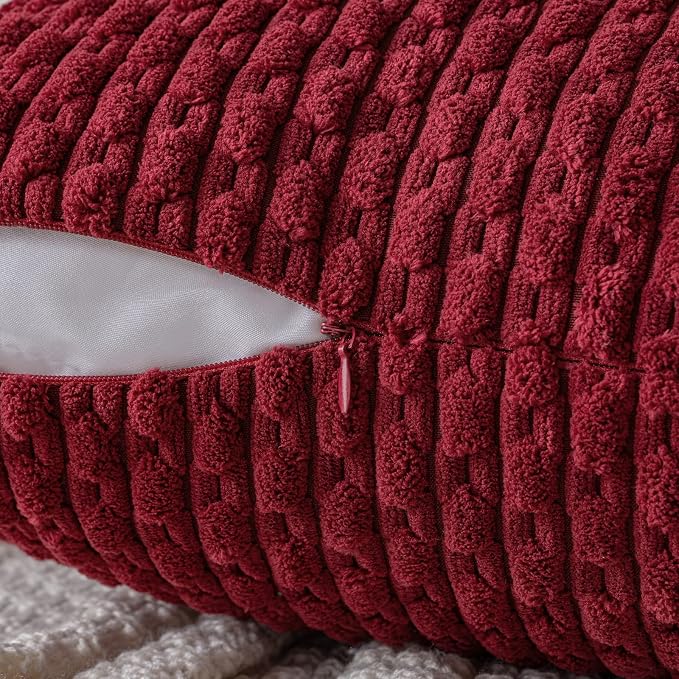 MIULEE Decorative Throw Pillow Covers 20x20 Burgundy Textured Corduroy | Pack of 2 Striped Pillow Covers Modern Farmhouse Home Decor for Couch Bed Sofa Living Room