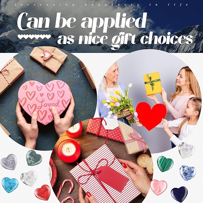 Nuenen 40 Pcs 1 Inch Heart Shaped Crystal Valentines Gift Worry Stone Bulk Heart Rock Tiny Trinkets Healing Crystal Gemstone Palm Pocket Love Carved Rock for Mom Women Meditation