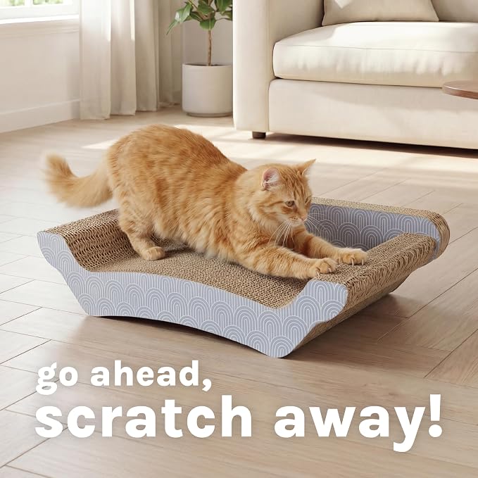 Kitty City Corrugate Sofa Lounger Cat Scratcher - Couch Bed Scratch Pad, Horizontal Nail File Scratch Mat for Indoor Cats, Sturdy Construction Cat Toy - Gray, 17” x 9.5”