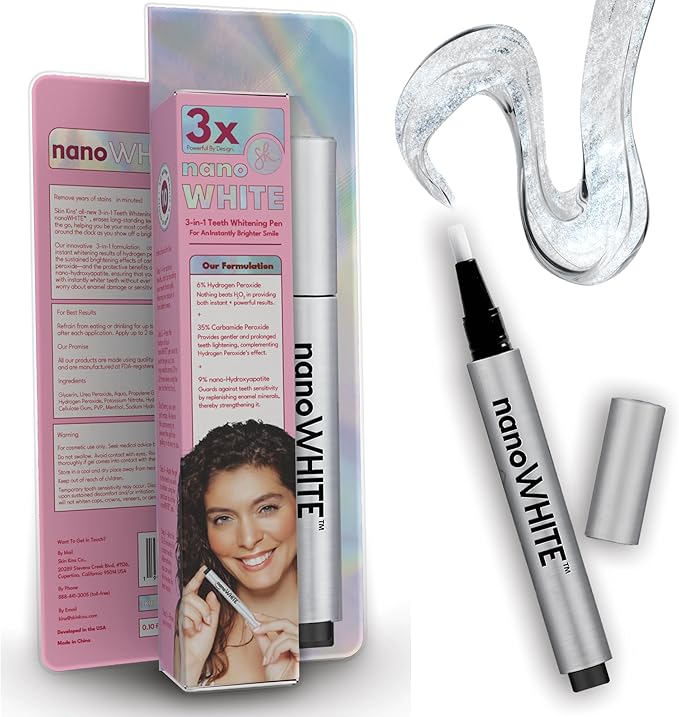 nanoWHITE 3-in-1 Professional Teeth Whitening Pen | Enamel Repairing Tooth Whitener with Nano-Hydroxyapatite & Dual Peroxide Gel | Instant Results & Zero Sensitivity | 30+ Uses