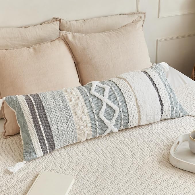 Decorative Boho Lumbar Pillow Cover 14x36 - Soft Textured Throw Pillow | Beautiful Accent Piece for Bed, Couch Decor or as Body Cushion - A Stylish Addition to Your Bedroom