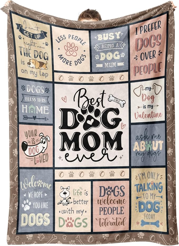 Dog Mom Gifts for Women– Best Mom Ever Blanket for Pet Lovers | Funny Canine-Inspired Throw for Women, Cozy Present for Dog Owners on Birthday, Christmas, or Mother’s Day 60" x 50"