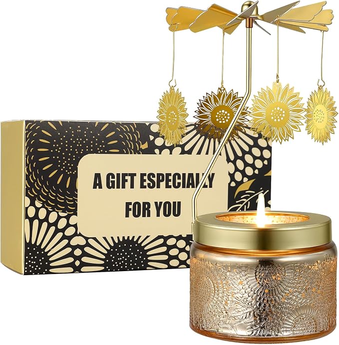 Sunflower Rotating Scented Candle, Gifts for Women Mom Daughter Sister Wife | Birthday Gifts for Women Friendship, Unique Candle Gift for Christmas Anniversary Mothers Day