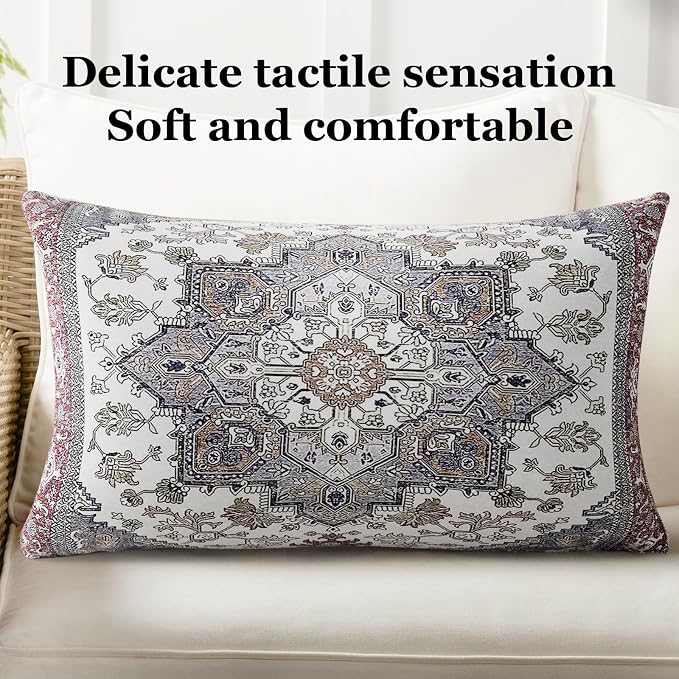Boho Throw Pillow Covers 12x20 inch Set of 2,Soft Pillowcases Bohemia Carpet Printing Pattern Decorative Sofa Living Room Bed Rectangle Pillow Case Cushion Cover-Reddish Blue