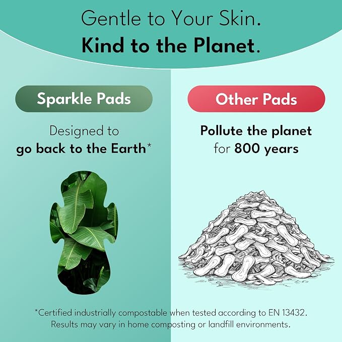 Sparkle Sanitary Pads for Women, Plant-Based Ultra Thin Pads with Wings | Feminine Pads | Organic Pads | Period Pad Softer Than Cotton Pads, Medium Absorbency, Unscented (Super Pads, 10 Count)