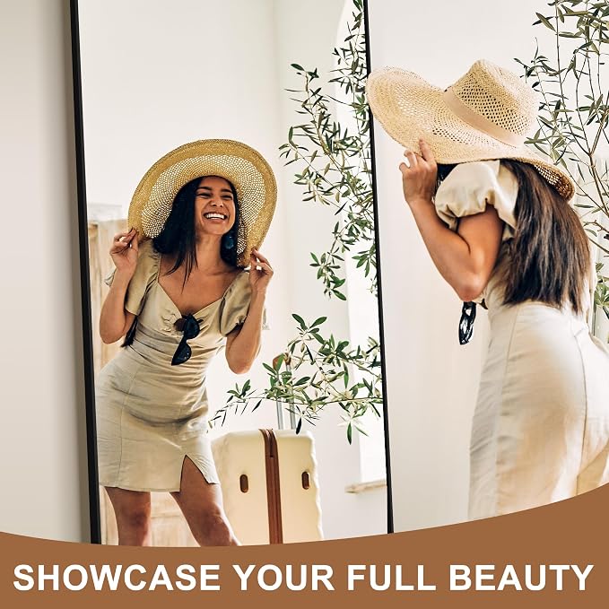Arched Full Length Mirror with Stand, 70x35 Black Floor Mirror | Aluminium alloy frame with HD float glass for distortion-free reflection. Free standing or wall mounted.