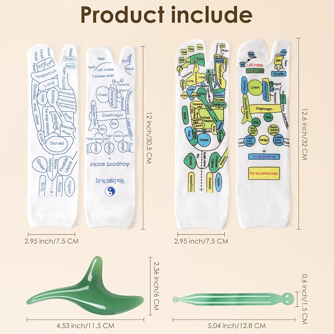 Reflexology Socks Set with Tools, 2 Pairs Foot Massage Socks Chiro Acupressure Acupuncture Trigger Point Pain Relief Remedy Acupoint Birthday Gifts for Women B
